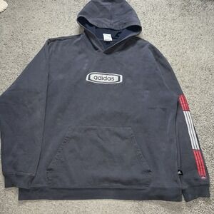 Vtg Y2K Adidas Puff Print Embroidered Hoodie Men 2XL Charcoal Gray Distressed